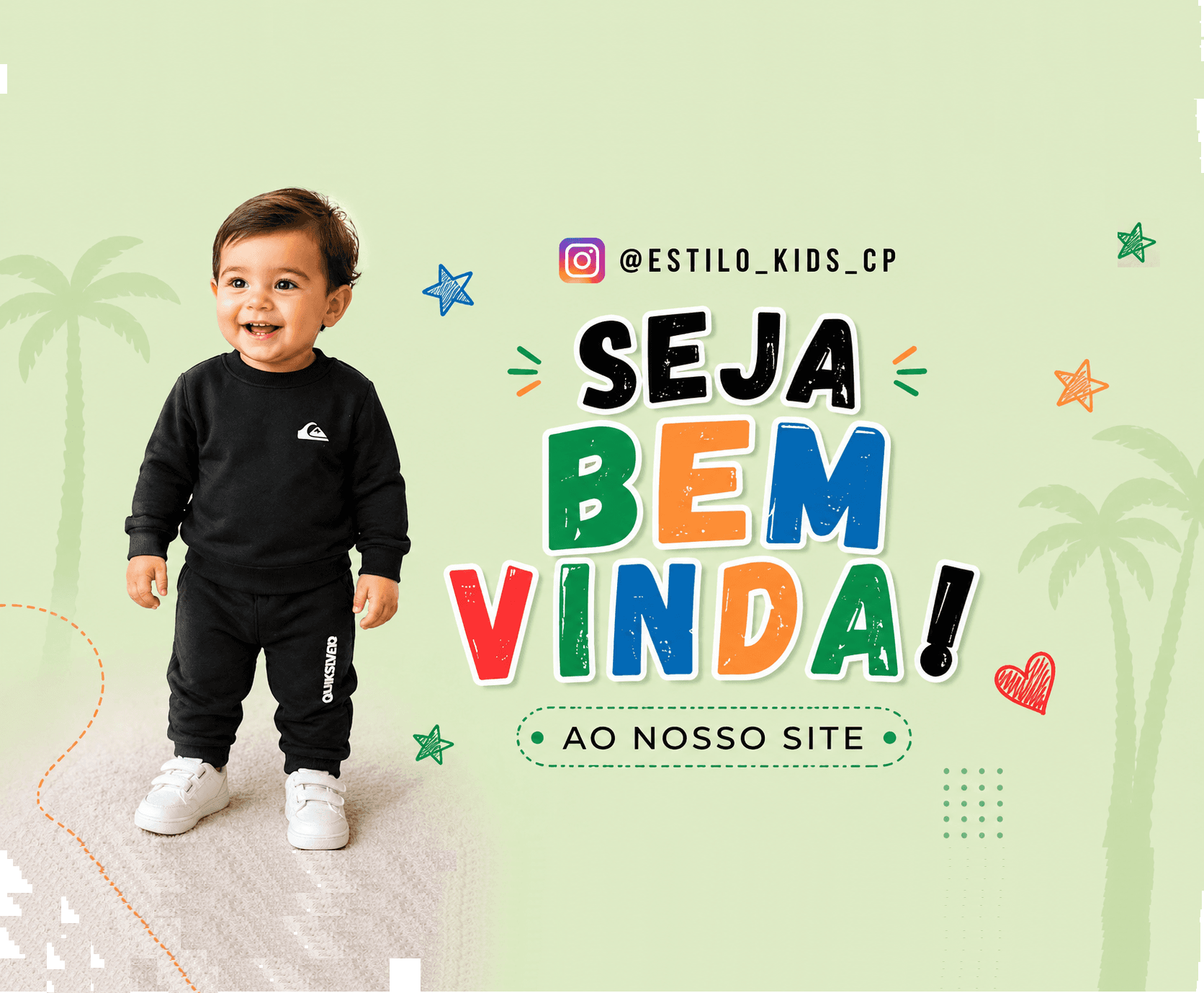 Banner principal com foto do bebe em fundo verde menta